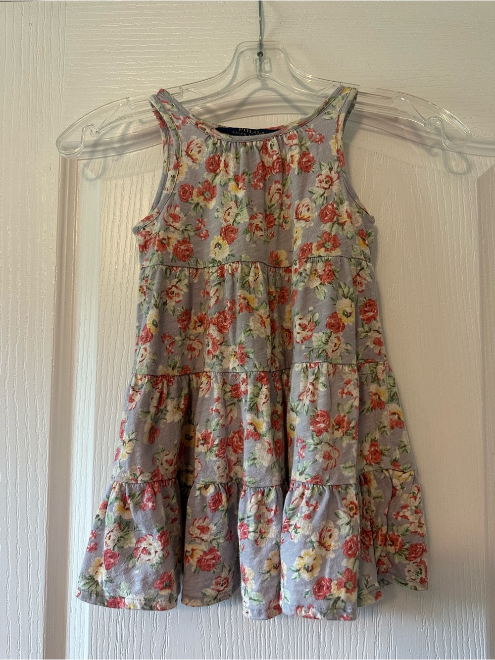 Polo by Ralph Lauren Lavender Tiered Floral Dress with Pink Blooms